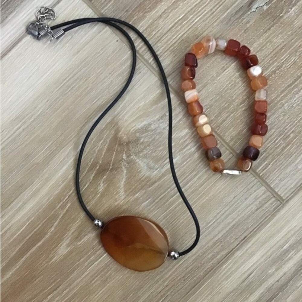 Boho Agate Necklace w/beaded Bracelet